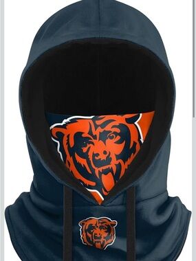 Navy Hooded Face Cover with Orange Chicago Bears Logo
